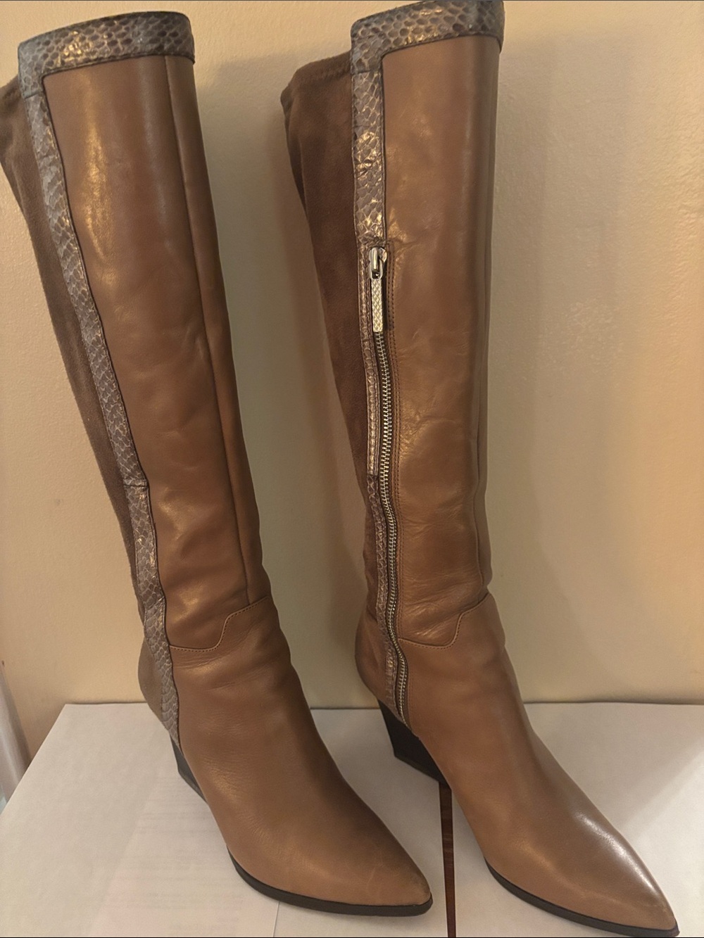 Donald J. Pliner Brown Leather Over-the-Knee Pointed Toe Boots